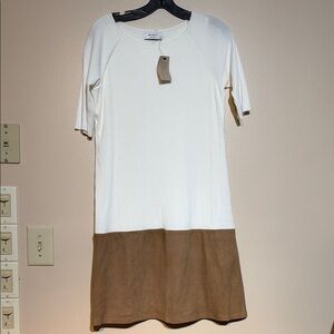Bailey 44 suede White & Brown Two-Tone Ribbed Mini Dress